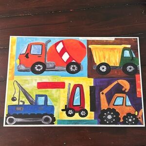 Kids 11x15  wall decor trucks. Playroom, bedroom, nursery